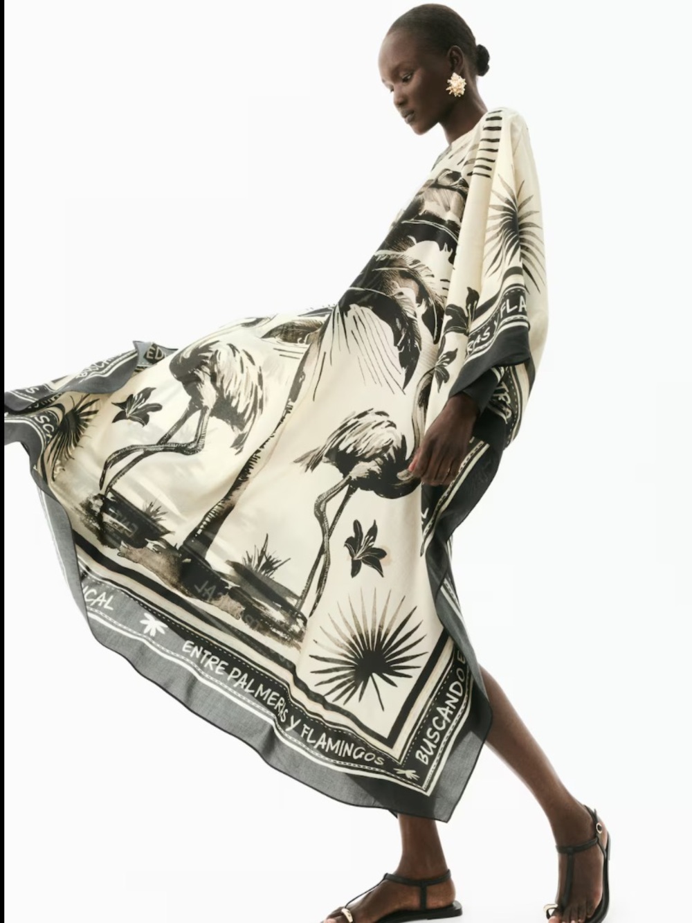 NWT H&M Edition Beige & Black Flamingo Print Poplin Oversized Kaftan
